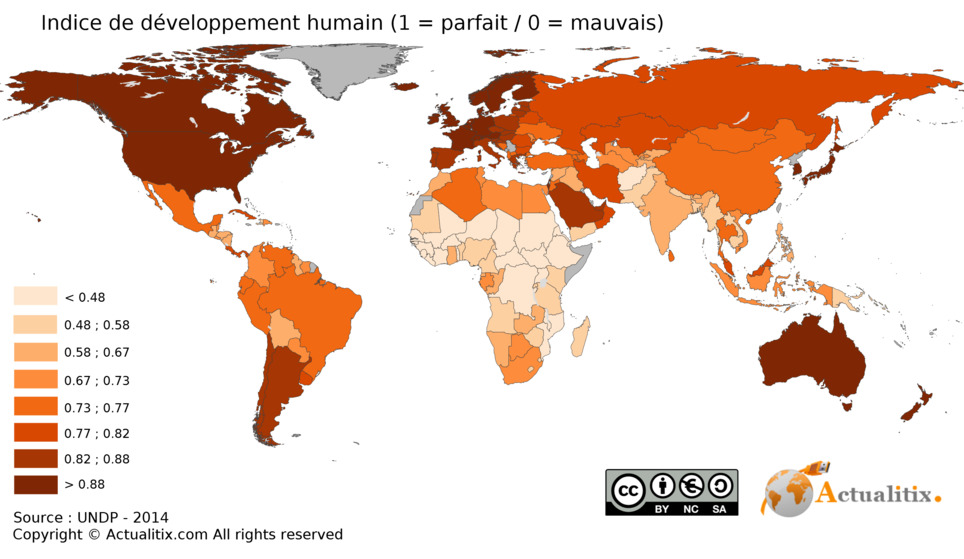 Carte indice de developpement humain par pays